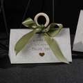 Silver glitter wedding favor box with green ribbon and natural wood ring handle - Heart-shaped Silver Box + Light Green Ribbon / Small Size (do Not Use Wooden Rings)