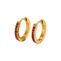 Gold-plated stainless steel huggie earrings featuring a row of rose red zircon stones - Pink