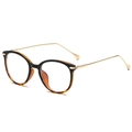 Cat-eye glasses frame with black and tortoiseshell splicing and slim gold metal temples - Black Leopard Gold Leg