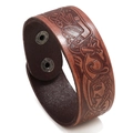 Bracelet vintage en cuir marron avec motifs celtiques embossés et fermeture à boutons-pression - Marron Clair Vintage