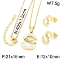 Golden S letter jewelry set with Smile engraving and rhinestones including necklace and studs - Gold (KS140651-KLX)