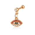 Rose gold evil eye cartilage earring with pink and blue zircons and screw ball back - Rose Gold Evil Eye