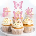 Detailed close-up of pink glitter butterfly toppers on decorated cupcakes - Large Edition / Light Purple