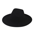 Flat top black wool fedora hat featuring a wide brim and detailed metal chain decoration - Adult 57-60cm / Black