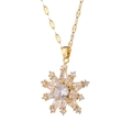 Elegant gold titanium steel sunburst necklace with sparkling round zircon center stone - 9057 Gold Snowflake