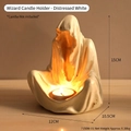 Vintage white wizard resin candle holder for Halloween decor, size 15x12x10.5cm - Wizard Candle Holder - Distressed White