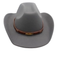 Classic mid-grey western cowboy hat with woven band and golden feather buckle - M(56-58cm) / Grey (Gold Feather)