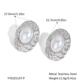 Detailed dimensions of silver stainless steel oval earrings with pearls and woven texture - Silver Oval Style (YYE025137-P)