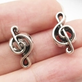 Antique silver treble clef stud earrings with a vintage oxidized metal finish for DIY jewelry - Large Hole Note Bead (8x18mm-1.3g)