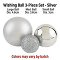 Three silver wishing balls in matte, glossy, and glitter finishes for cake decoration - Three-Piece Set / Silver