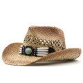 Cappello da cowboy in paglia da uomo con fascia in turchese e intreccio traspirante - Regolabile (56-58cm) / Beige Cachi