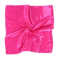 Detail of pink satin square scarf showing smooth texture and fine stitched edges - Rose Red