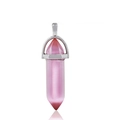 Hexagonal pink cat eye stone pendant with silver metal setting and clean reflection - Pink Cat's Eye