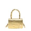 Borsa quadrata dorata con motivo a coccodrillo, manico intrecciato e tracolla - Oro