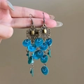 Pendientes boho hechos a mano con lentejuelas turquesas y ganchos de filigrana de bronce - Estilo de Borla Azul Lago (1# Gancho-Azul Lago)