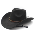 Vintage black faux suede western cowboy hat with studded brown leather band and chin strap - M (56-58cm) / Black