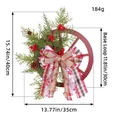 Christmas wooden wheel wreath with pine cones, red berries and festive plaid bow - H3-30/30cm Red Wood Wheel with Pine Cones