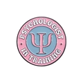 Broche en émail rose et bleu pour stagiaire en psychologie avec le symbole grec Psi - Style Rond Psychologue en Formation