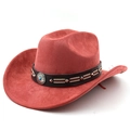Dettaglio cappello cowboy rosso con fascia in pelle, borchie e pietra turchese - M (56-58cm) / Rosso Mattone