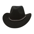 Détail d'un chapeau de cowboy en feutre noir avec une bande décorative en strass brillants - Taille unique / Noir (Strass)