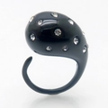 Polished black teardrop ring with crystal inlay and modern minimalist steel finish - One Size