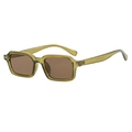 Retro square sunglasses with yellow transparent frame and brown lenses from 45-degree angle - Olive Green Frame Tea Lens