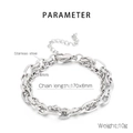 Detailed view of double-layer stainless steel chain bracelet with product dimensions - Silver Style (KLJ8429-Z)