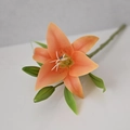 Lifelike single orange lily stem with one blooming flower and two realistic buds - Orange / 36 cm