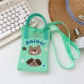 Close-up of a green knitted mobile bag with Animal text and cute cartoon animal patterns - Cartoon Animal Avatar Green
