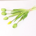 Bunch of 5 soft touch artificial tulips in light yellow and green with hemp rope - 5 Stems Bundle / Green