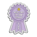 Purple medal-shaped enamel brooch with 'Got out of bed today' text in silver finish - Purple Reward Medal Style (XZ9167)