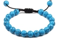 Adjustable woven bracelet with sky blue turquoise beads and black braided rope - Blue Howlite