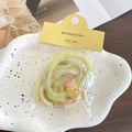 Yellow floral hair tie set with cute duck charm on decorative white tray - Duck Style / 5 Pieces / Yellow