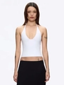 White halter neck V-neck slim fit knit tank top for women in minimalist style - XS / White