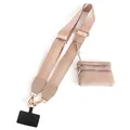 Adjustable champagne gold crossbody phone strap with a matching round coin purse pouch - Khaki Textured Solid