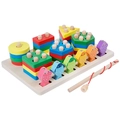 Wooden geometric shape sorter and magnetic fishing game for toddler early education - 6-Column Fishing 2-in-1
