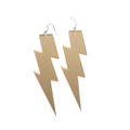 Golden acrylic lightning bolt earrings with silver hooks on a clean white background - Gold
