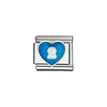 Silver stainless steel charm with blue enamel heart and white number 2 for DIY bracelets - Blue Heart Number 2 Style (Y225) / 1 Piece / Silver