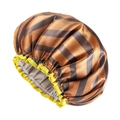 Double-layer satin waterproof shower cap for women with brown stripes and yellow ruffle - Coffee Stripes