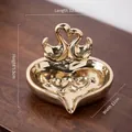 Porte-savon cygne doré en céramique en forme de cœur, plat 12,5x11x9,5cm - Style de Drainage Cygne Coeur / Dorure