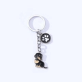 Silver metal dachshund keychain with black paw print charm and enamel dog pendant - Black with Paw Print