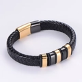 Bracciale da uomo in pelle PU nera intrecciata con chiusura magnetica in oro 18k - Fibbia Magnetica Dorata