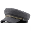 Chic grey wool newsboy cap with gold chain detail and flat top for a retro winter look - M(56-58cm) / Gray