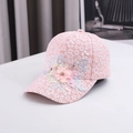 Pink floral lace baseball cap for women with handmade 3D flower and pearl detail - One Size / Pink