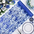 Blue and silver abstract pattern mesh table runner roll with festive holiday decorations - Royal Blue