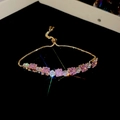 Detail of pink and white zircon flower bracelet with adjustable rose gold slide clasp - 28# Gold Pink Zircon Splicing Slider Style