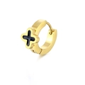 Titanium steel heart clover earrings with black drip oil finish in golden hoop style - Gold Cross