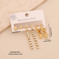 Three pairs of golden stainless steel earrings featuring rhinestone butterfly and heart designs - Style 2 Butterfly Set