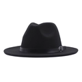 Classic black wool felt fedora hat featuring a stylish leather band and silver buckle - M / Black