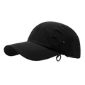 Quick-dry black 5-panel baseball cap with adjustable bungee cord and curved brim - Black